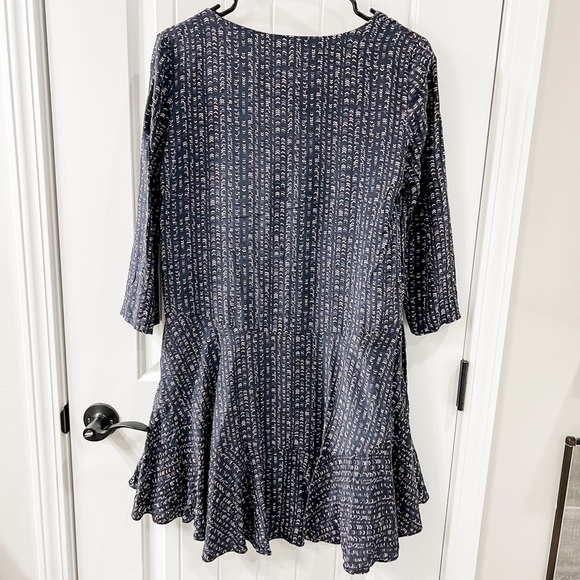 Club Monoco Navy Blue Geometric Print Silk A Line Swing Dress with Pockets 6 - Picture 2 of 8